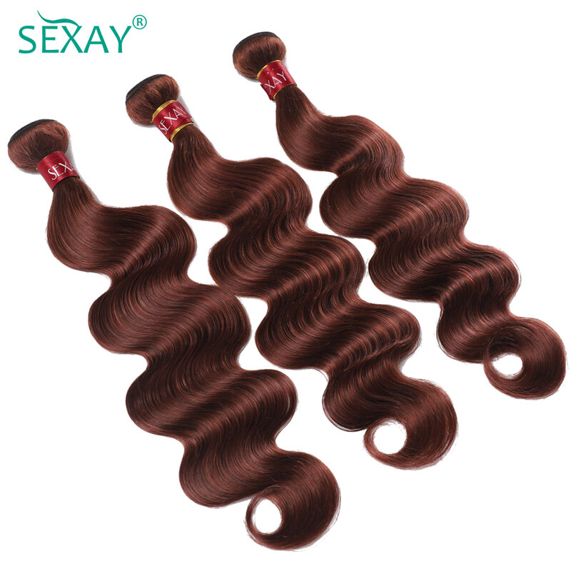 Pacotes de cabelo humano castanho avermelhado, Sexay, cabelos pré-coloridos, extensões de tecer, tecer cabelo ondulado, #33, 28 ", para venda