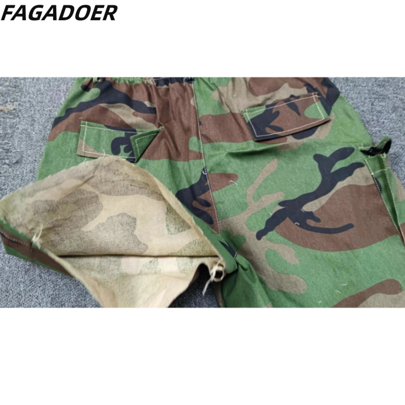แฟชั่น fagadoer กางเกงขาสั้นพิมพ์ลายพรางเอวสูงทรงหลวมแนวสปอร์ตกางเกงลำลองมีกระเป๋าสำหรับผู้หญิงเสื้อผ้า2023