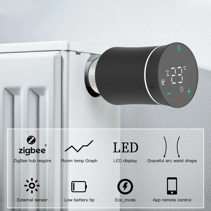 MOES Tuya ZigBee3.0 Baru Radiator Aktuator Valve Pintar Diprogram Termostat Suhu Pemanas TRV Alexa Kontrol Suara