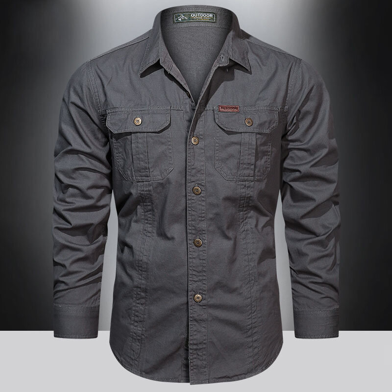 Мужская хлопковая рубашка с длинным рукавом, черная Повседневная Блузка в стиле милитари, размеры до 5XL, весна 2023