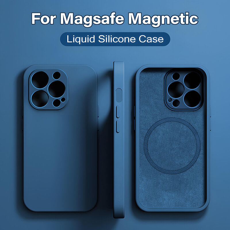 Capa magnética Magsafe para iPhone, Capa de carga sem fio, Silicone líquido, Original, 15, 14, 13, 12, 11 Pro Max, Mini, X, XR, XS, 8 Plus