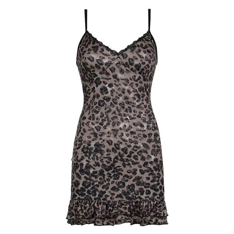 HOUZHOU-Vestido corto ajustado de una pieza para mujer, minivestido Sexy con estampado de leopardo, sin mangas, Estilo Vintage, Y2k