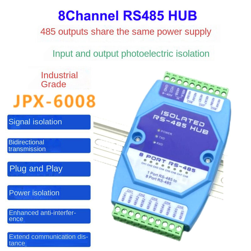 Industrial 8CH 16CH Isolated RS485 Hub Distributor Power Signal Isolation Anti-interference