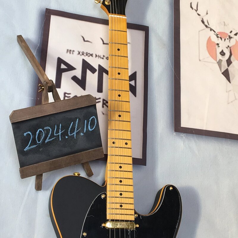 Guitarra eléctrica de 6 cuerdas, hardware dorado, negro mate, envío gratis