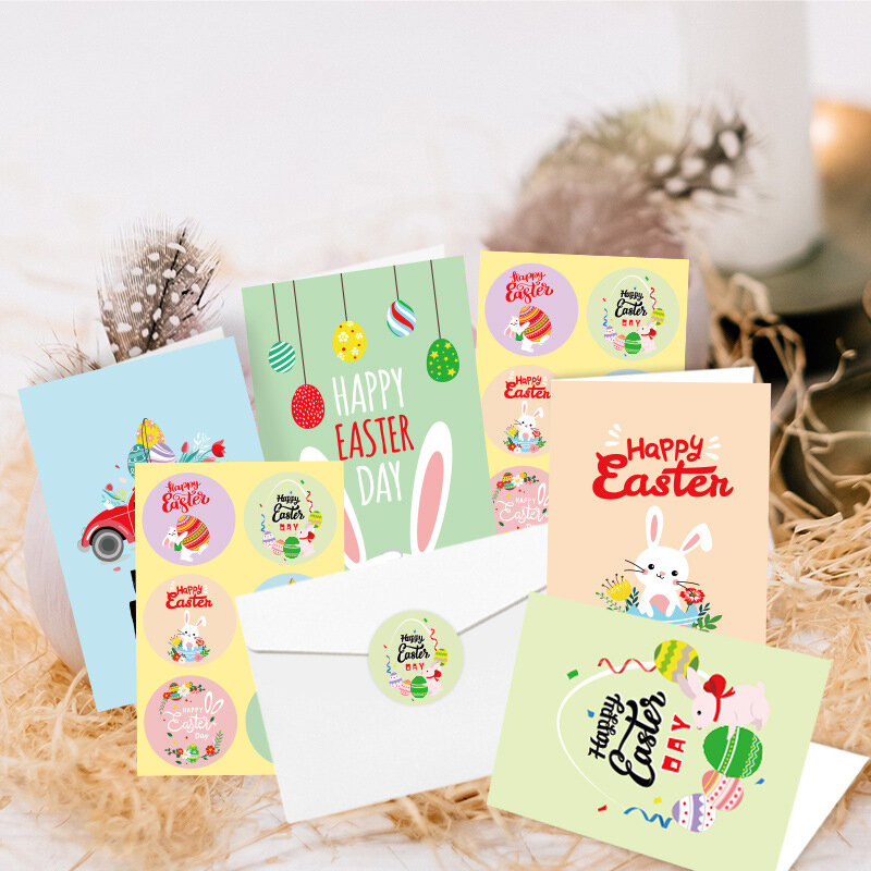 6 buah/set kartu Paskah bahagia dan stiker amplop kartun kelinci kelinci perlengkapan pesta Paskah terima kasih kartu kartu ucapan kartu pos