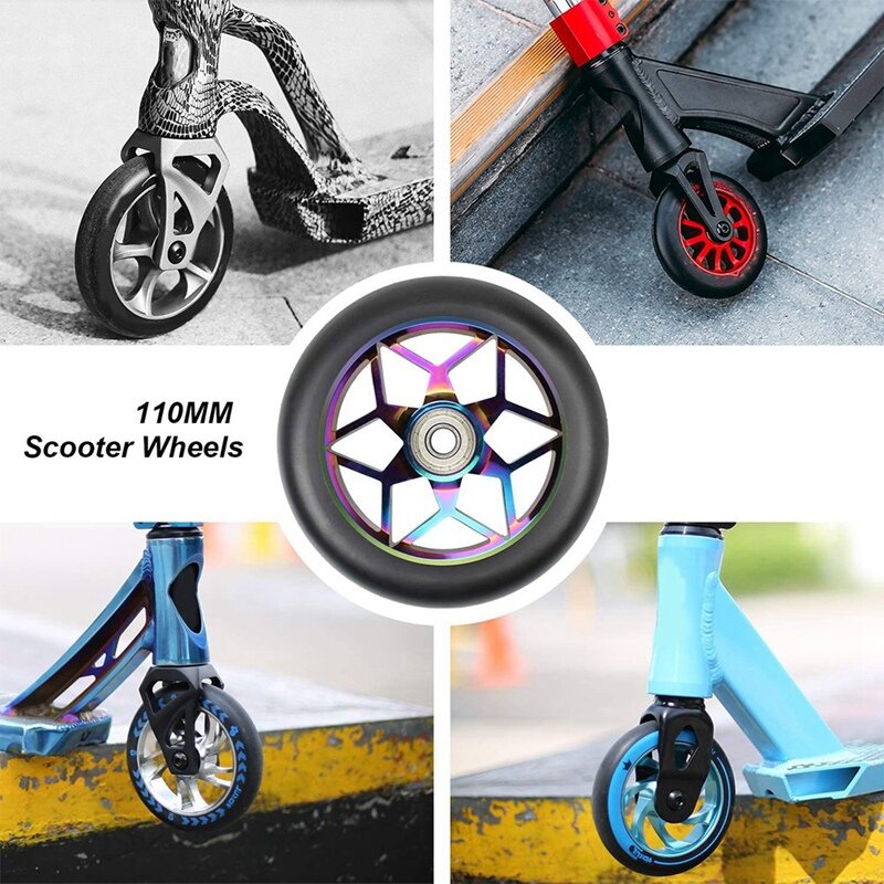 2 Pcs Scooter Accessories 110mm Scooter Wheels Colorful Pu Wheels Thick Stunt Car Wheels with Bearings