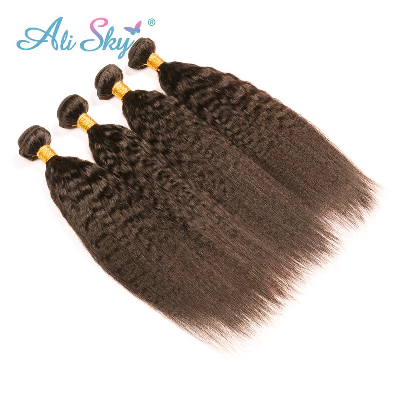 Color #2 Kinky Straight Dark Brown 1/3/4PCS 100% Natural Human Hair Extensions Remy Hair Ombre Extension Weaving Soft and Full