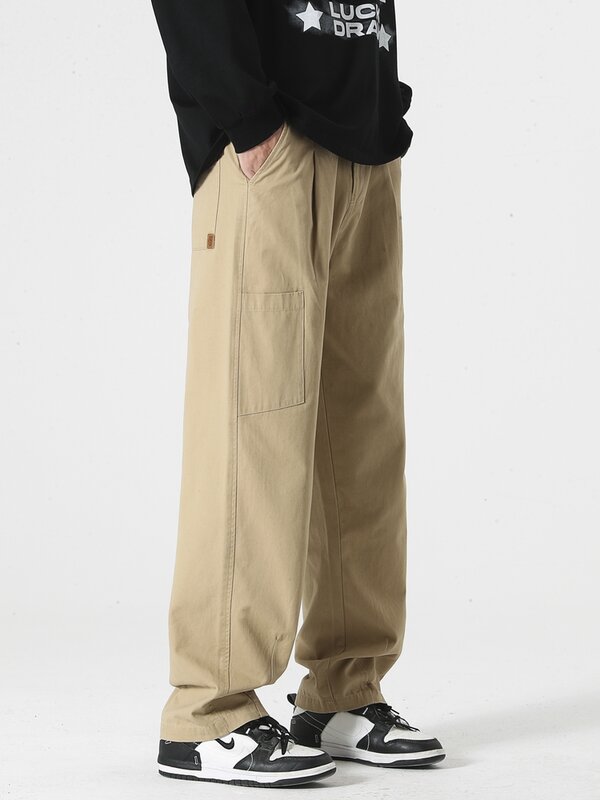 2024 New Summer Men's Pants Korean Fashion Wide Leg Slacks Breathable Cotton Straight Cargo Pants Men Casual Loose Trousers