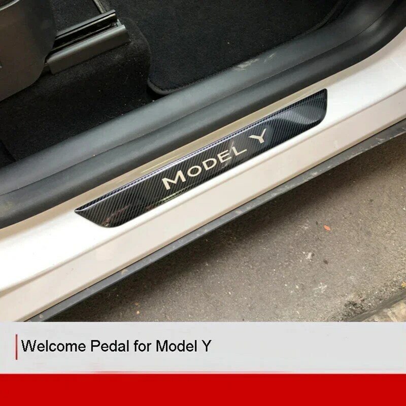 For Tesla Model Y 2023 Car Threshold Protector Strips Stainless Steel Front Rear Door Welcome Pedal Films Sticker Anti Scratch