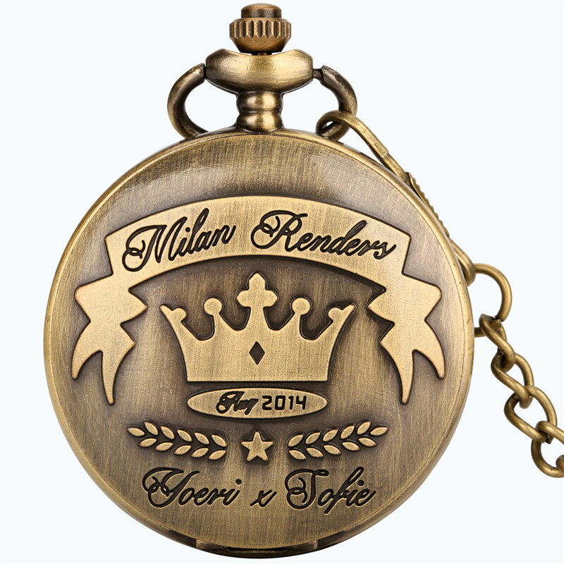 Steampunkowa rzeźbiona korona 2014 w stylu Milan Retro kwarcowy zegarek kieszonkowy dla mężczyzn kobiet z łańcuszkiem prezentowym