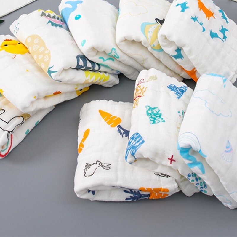 Baby speeksel handdoek zuigelingen flesvoeding slabbetjes 6 laags katoen cartoon bedrukt schattig pasgeboren gezicht
