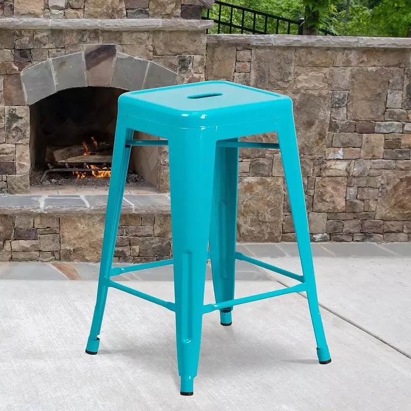 Kai Commercial Grade 4 Pack 24" High Backless Crystal Teal-Blue Indoor-Outdoor Counter Height Stool