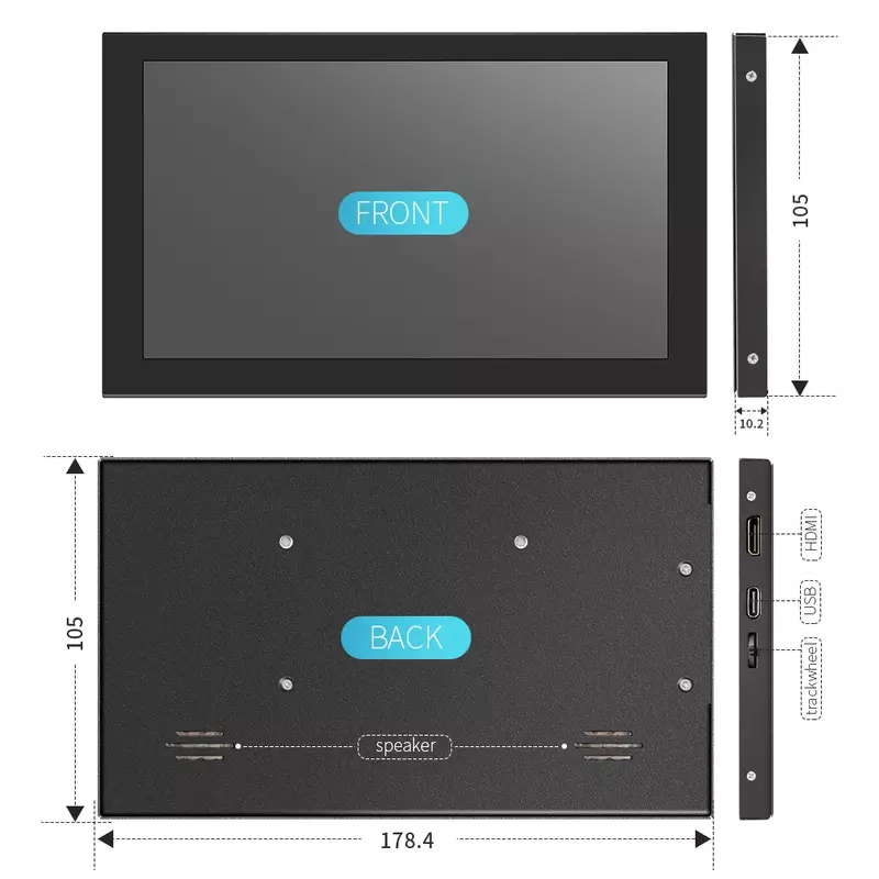 IPS 터치 스크린 HDMI 호환 LCD, 라즈베리 파이 오렌지 파이 윈도우 PC 디스플레이용, Cortical 케이스 휴대용 모니터 포함, 7 인치