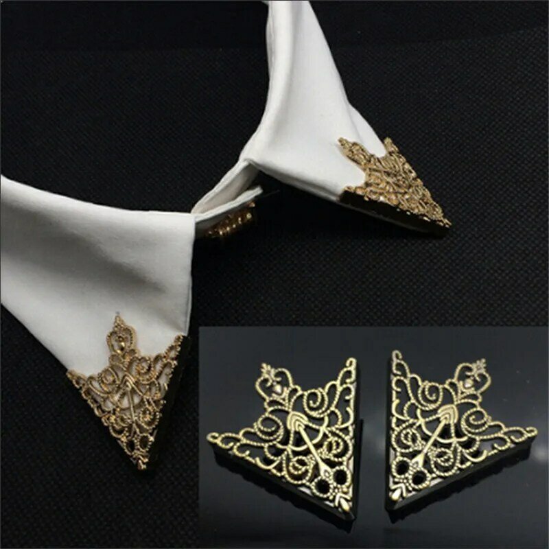 Vintage Fashion trójkąt koszula kołnierz Pin dla mężczyzn i kobiet wydrążone korona broszka na kołnierz rogu godło biżuteria akcesoria