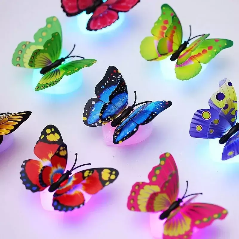 Luminous Butterfly LED Night Light, Adesivos de parede a pilhas, Quarto de casa, Festa, Decoração de mesa, Colorida, 1 pc, 5pcs