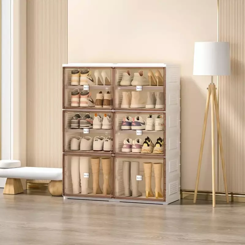 Zapatero plegable, caja de almacenamiento fácil de montar para armario, pasillo, armario de zapatos de plástico blanco portátil