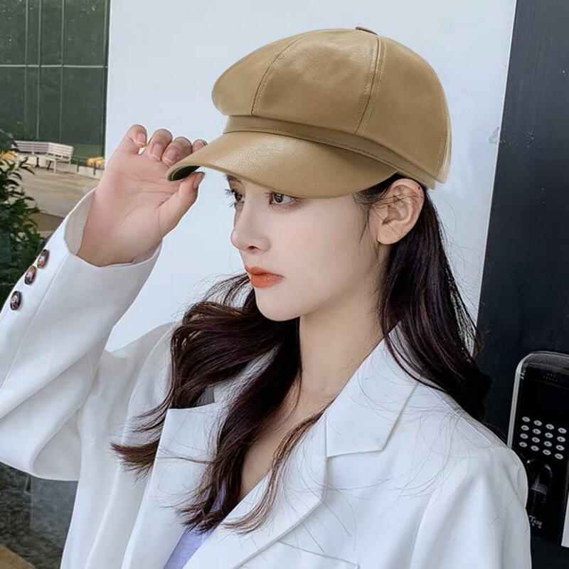 New Women PU Leather Berets Cap Hat Black Red Outdoor Adjustable Female Autumn Winter Casual Lady Cap Hat For Women