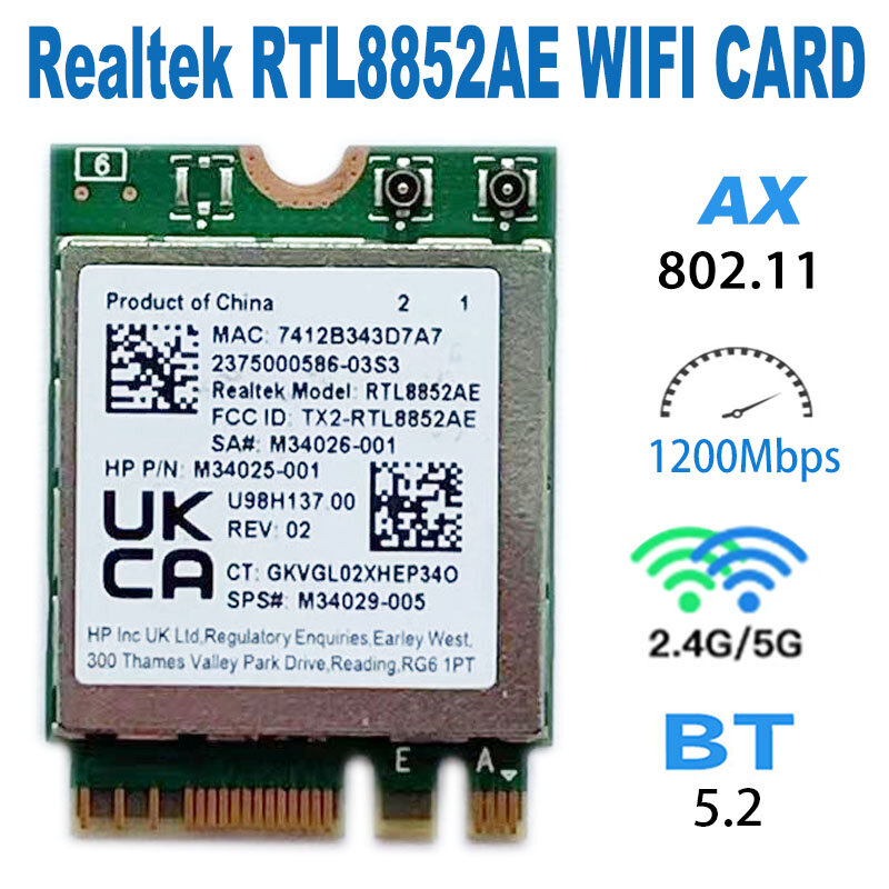 RTL8852AE การ์ดเครือข่ายไร้สาย2.4G/5G การ์ดเครือข่าย WiFi Adapter Dual Band 1200Mbps ที่รองรับบลูทูธ5.2สำหรับแล็ปท็อป