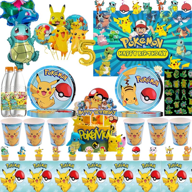 Pokemon Geburtstags feier Dekorationen Pikachu Luftballons Geschirr Teller Tischdecke Maske Baby party Kinder Party liefert Spielzeug für Jungen