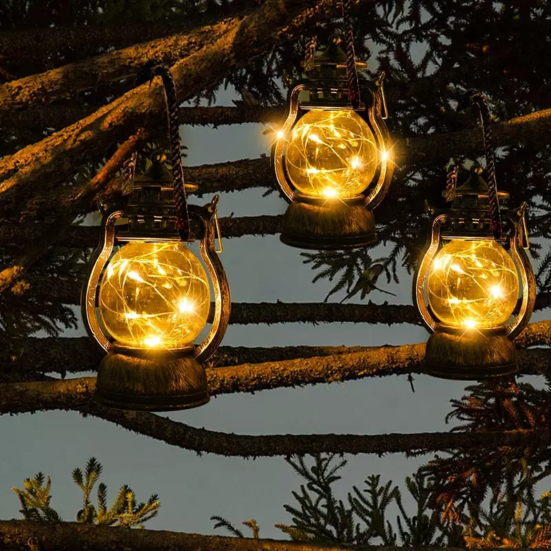 Luz LED de noche, lámpara de aceite Vintage, luces colgantes para exteriores, luces de jardín, Lámpara decorativa alimentada por batería, linterna de Camping