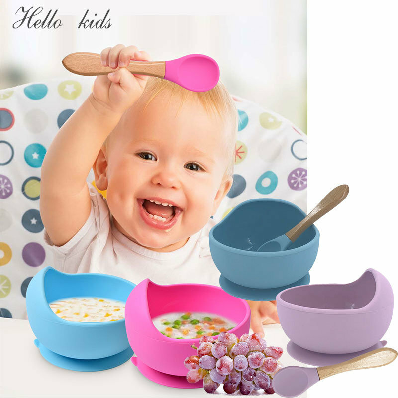 Kids Children Baby Plate  Silicone Dishes Bowl With Suction Cup Silicone Feeding Food Plate Tray Dishes For Baby Toddler