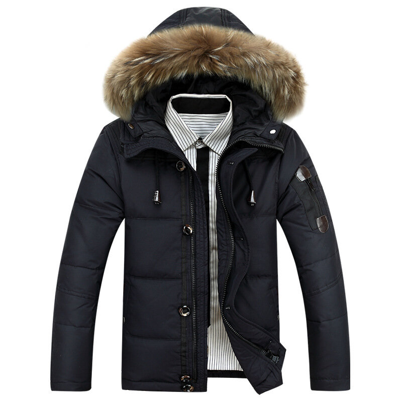Зимние куртки с большим меховым капюшоном, пальто, мужские теплые высококачественные пуховики, Мужская Повседневная зимняя верхняя пуховая куртка
