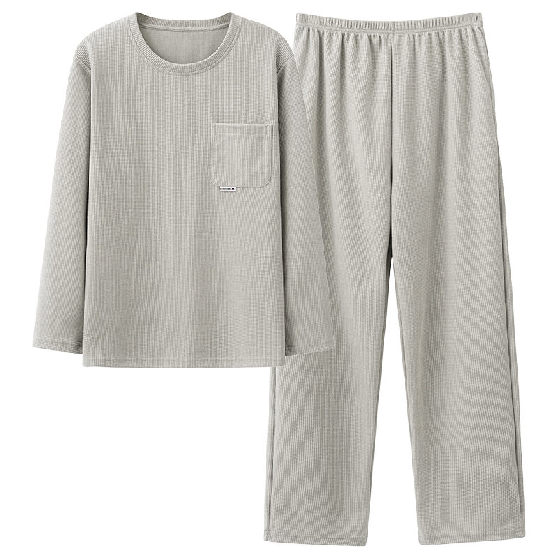 Pijamas de algodón para hombre, ropa de dormir informal de manga larga, L-4XL de yardas grandes, sólido