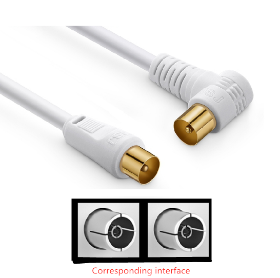 TV 9.5MM White 90 Male To F Type Male ConnectorCoaxial TV Satellite Antenna Cable