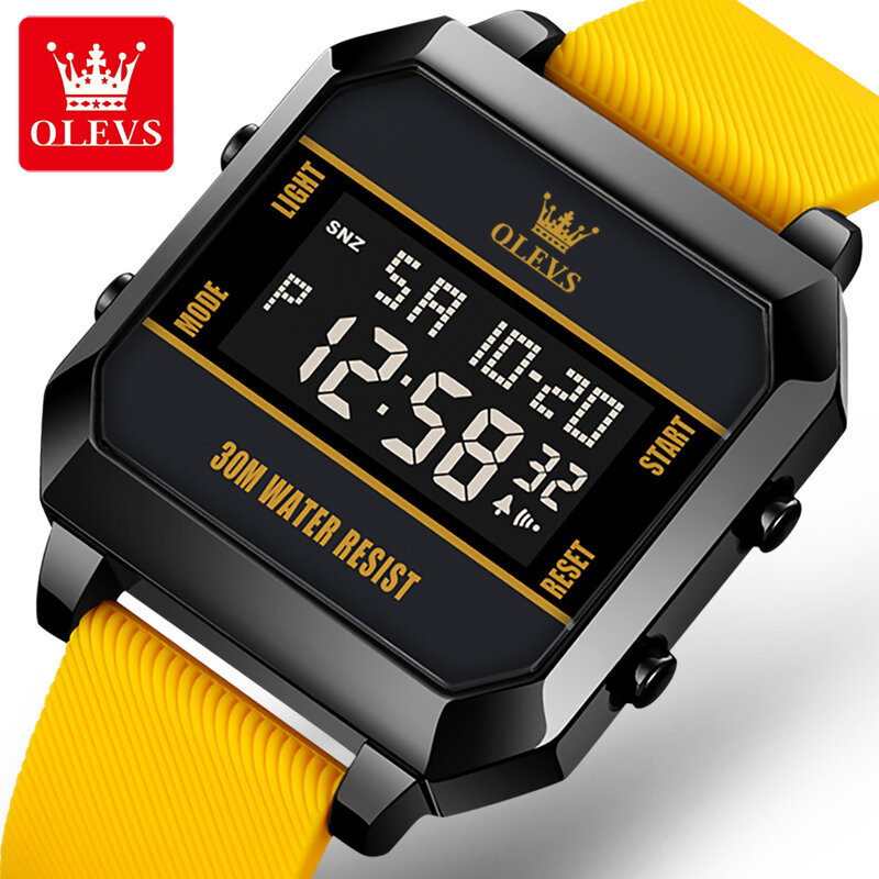 Olevs Merk 2024 Nieuwe Mode Digitaal Horloge Voor Mannen Siliconen Band Waterdichte Sport Alarm Elektronische Horloges Relogio Masculino