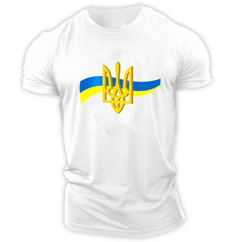 Camiseta de manga corta con estampado 3D para hombre, jersey de cuello redondo con bandera de emblema nacional de Ucrania, ropa de verano