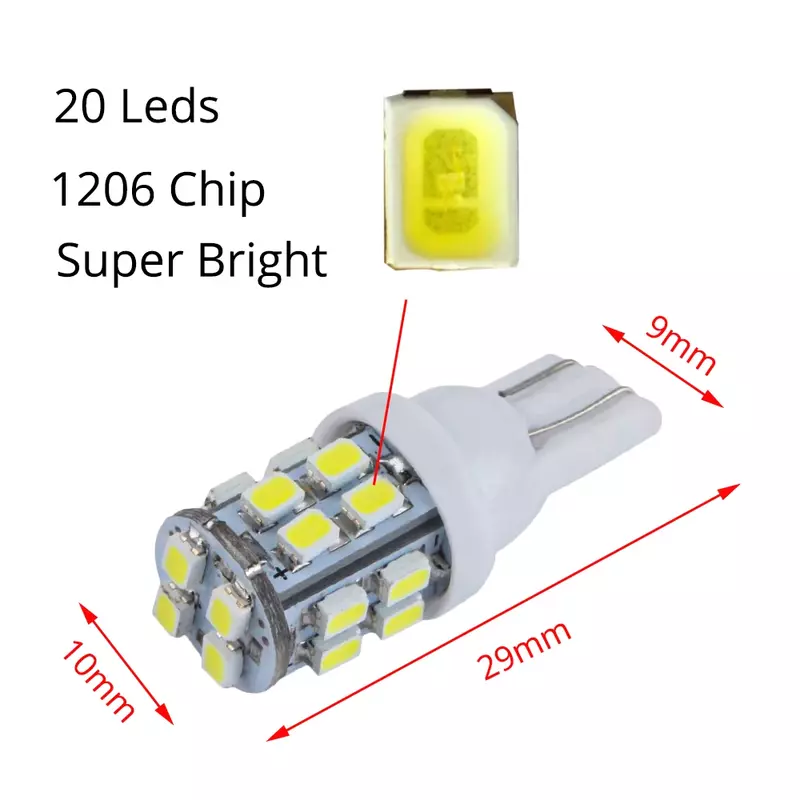 LEDカーライト用電球,12V,20smd,1206チップ,白,ランプ,トラック,トレーラー,ライセンスプレート,清算,ドア用