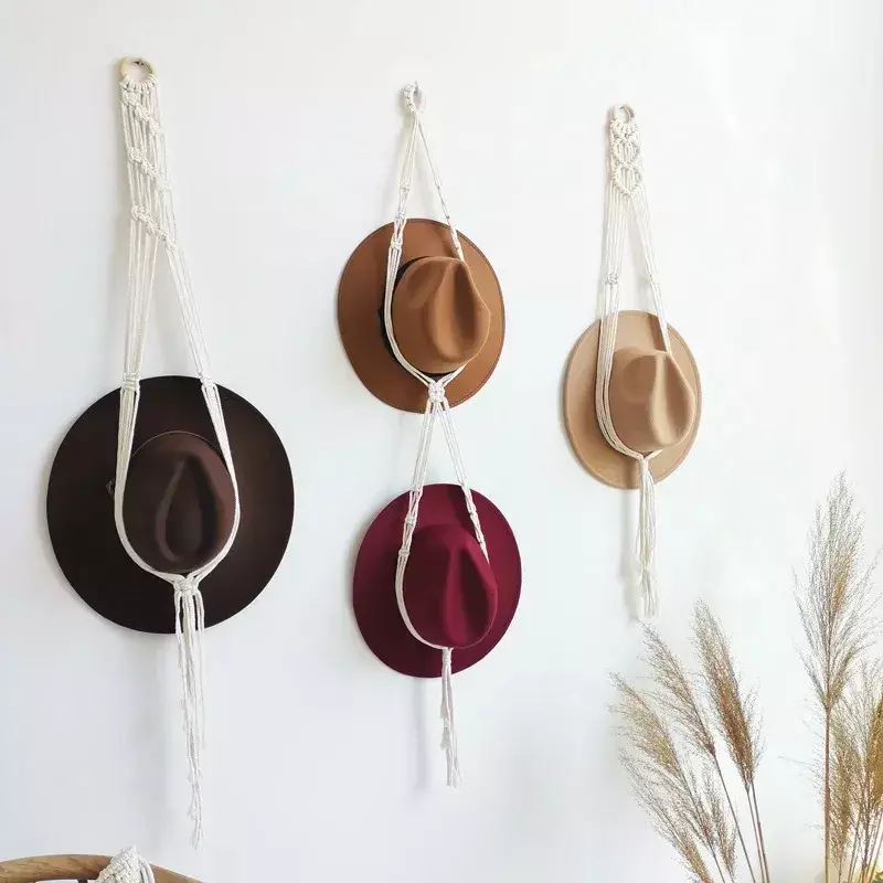 Colgador de macramé de algodón estilo nórdico, soporte para colgar gorras, sombreros, bufandas, almacenamiento en la pared