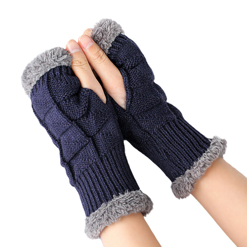 Женские мягкие вязаные перчатки зимы с пушистым искусственным мехом кролика, прекрасно сохраняющие тепло, наполовину без пальцев, с возможностью использования телефона