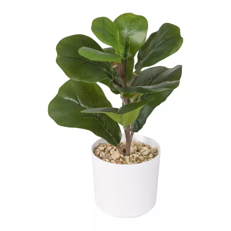 12-calowa x 4-calowa sztuczna roślina z liści skrzypcowych w białym garnku, zielona, do użytku w pomieszczeniach, w ostoi