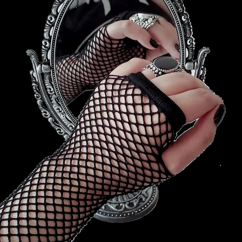 Guantes largos de rejilla negros para niñas y mujeres, elegantes guantes sin dedos para niñas, disfraz de baile gótico Punk Rock, guantes de lujo
