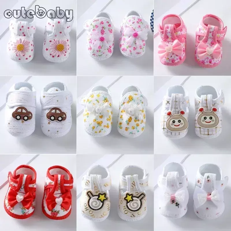 Chaussures de premiers pas en dentelle florale pour bébé, souliers pour enfant, nouveau-né, fille, garçon, semelle plate, souple, princesse