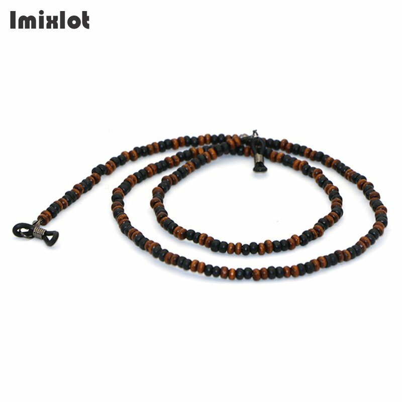 Imixlot Handmade Wooden Beads Eyewears Chains Black&Brown Beaded Sunglass Eyeglass Lanyards Cord Holder Glasses Ropes For Women