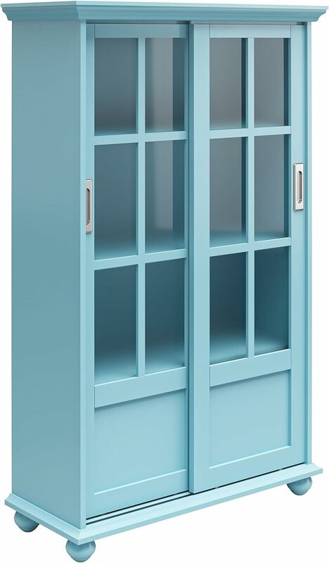 ตู้หนังสือประตูกระจกบานเลื่อนสีฟ้าอ่อน