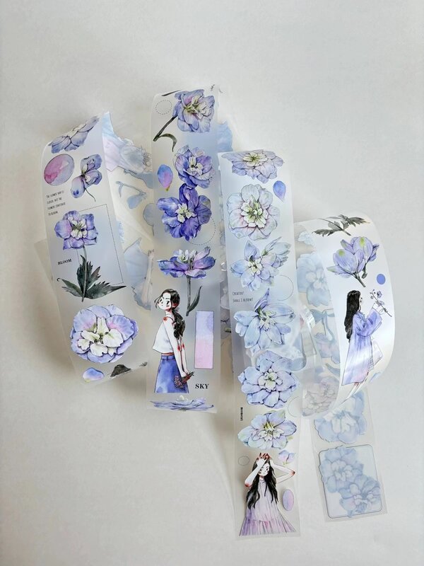 빈티지 빅 라크스퍼 꽃 소녀 와시 pet 테이프, 카드 제작 장식, DIY 스크랩북 플랜 스티커
