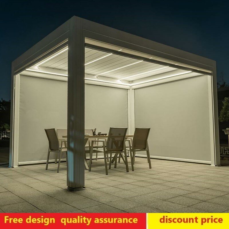 Customize Outdoor gazebo Courtyard Aluminum alloy pavilion outdoor sun room Garden house Villa flip louver electric pergola  3X3