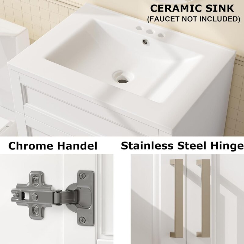 White Ceramic Sink Combo Set para Banheiro, Vaidade com Pia, 24 em