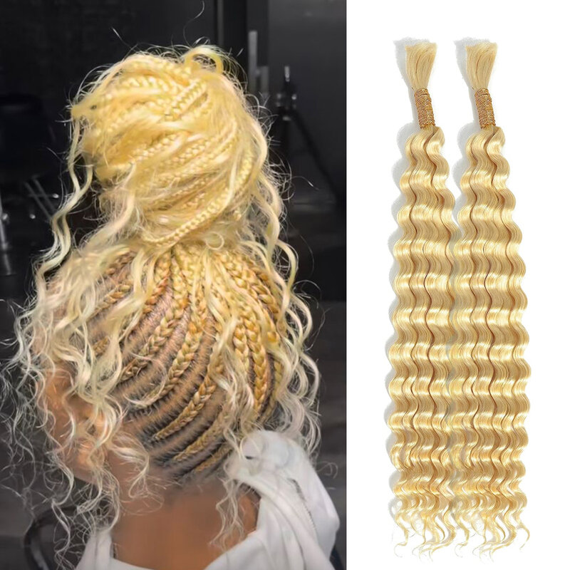 Linhua blonde tiefe Welle Flechten menschliches Haar für Mikro häkeln Boho Bohemian Zöpfe lockiges Highlight doppelt gezogene Masse