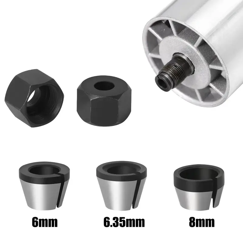 2 pcs set 6mm or 6.35mm or 8mm collet chuck with nut Engraving Trimming Machine Electric Router Milling Cutter Accessories