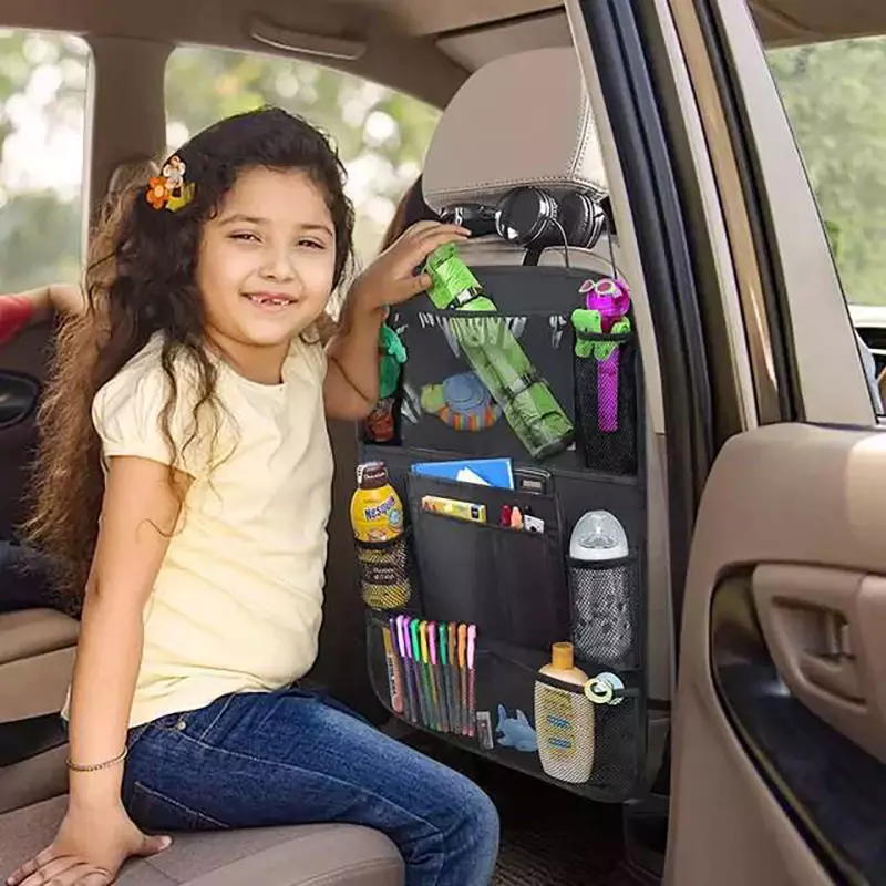 タッチスクリーンタブレットホルダー付きの車の後部座席オーガナイザー、車の後部座席収納カバー、旅行、ロードトリップ、子供、幼児用のプロテクター