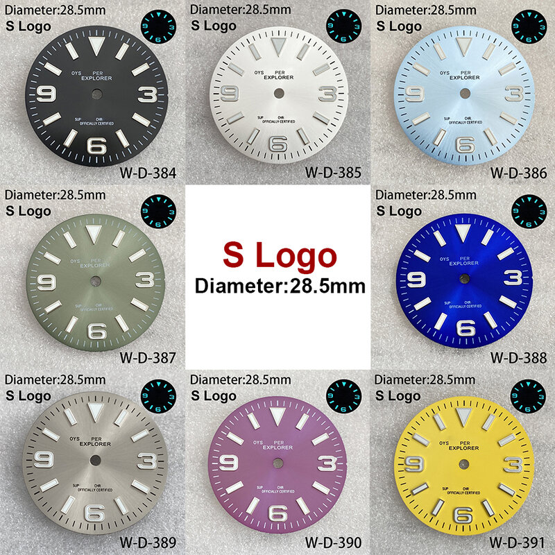 28.5mm S Logo 369 Dial Suitable For NH35/NH36/4R/7S/8215 Movement  Blue Luminous Watch Modification Accessorie