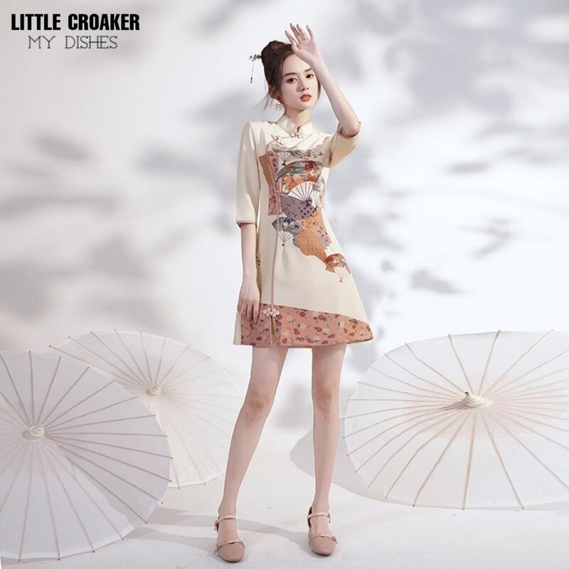 女性のためのドレスqiPao,若い夏のドレス,改造されたチャイナドレス,小さな中国の短いランジェリー,レトロな女の子のドレス,2023