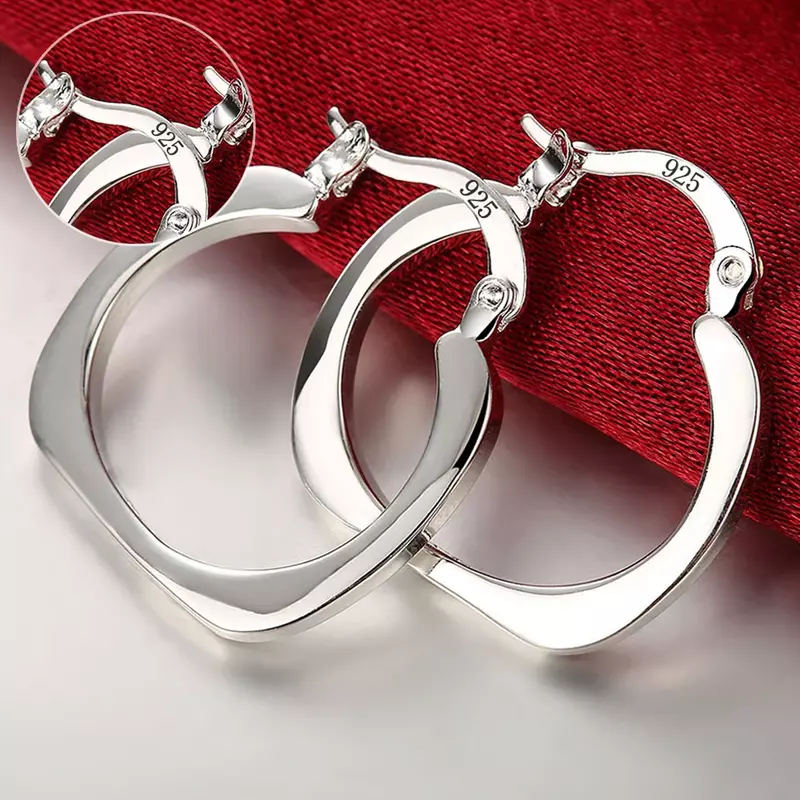 Top Quality 925 Sterling Silver Earrings Simple Round Circle Hoop Earrings For Woman Fashion Wedding Engagement Charm Jewelry