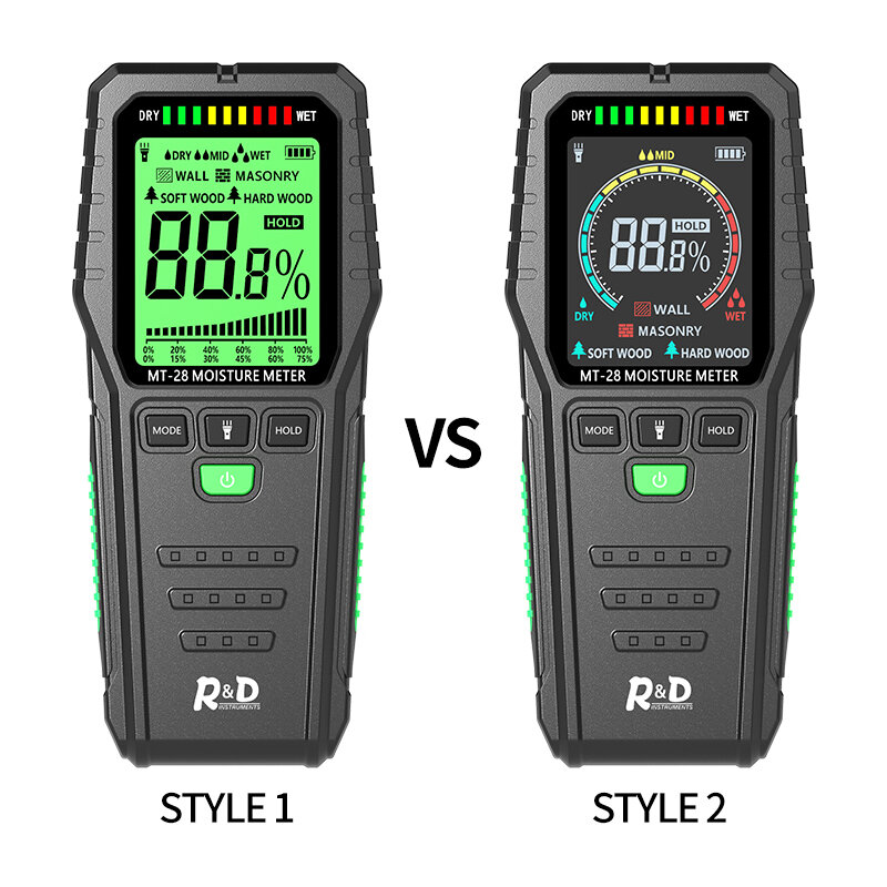R & d mt28 indutivo medidor de umidade de madeira digital testador elétrico ferramenta medição display lcd ectromagnetic onda madeira higrômetro