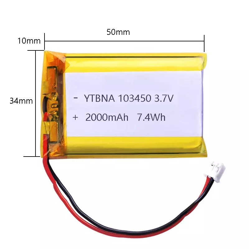 充電式リチウムポリマー電池,3.7v,103450 mah,2000mah,ps4用,カメラ,GPS, Bluetoothスピーカー3.7v