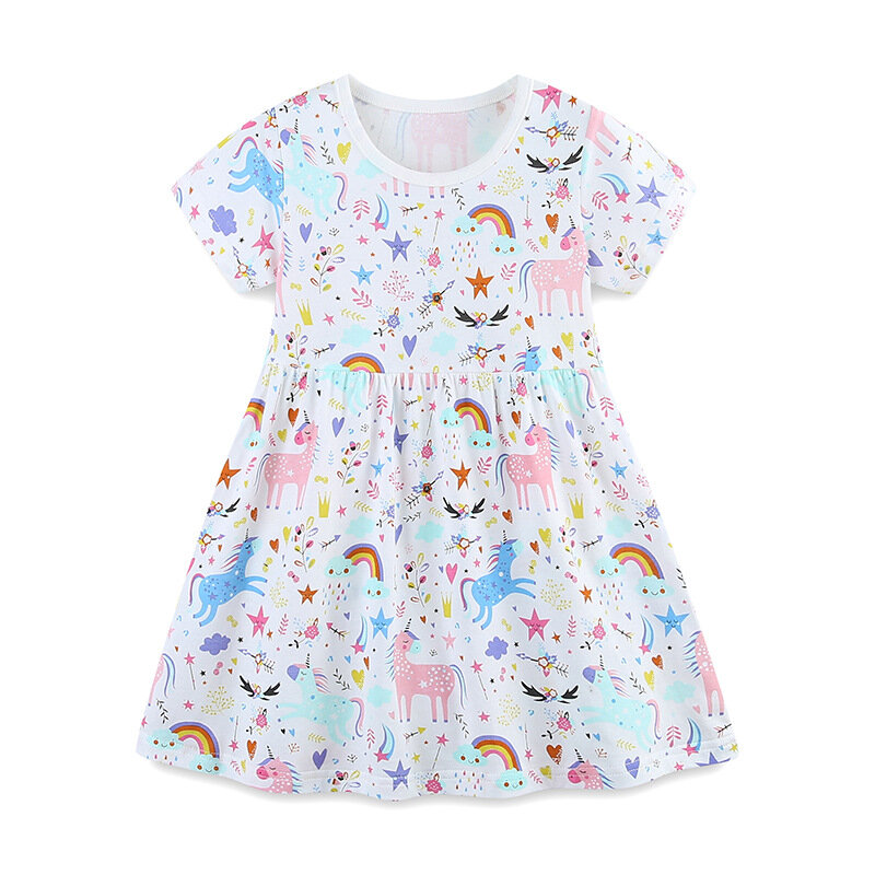 Girls' Dress European and American Style Cartoon Unicorn Print Princess  New Summer Children's